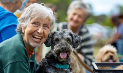 A group of enthusiastic seniors volunteering at a local animal shelter, giving back to their community, Generative AI