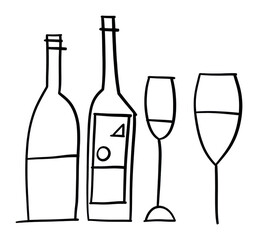 Wall Mural - PNG Minimal illustration of wine bottle and wine glass drawing sketch drink.