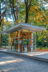 Wall Mural - A small building with a glass roof and a green roof