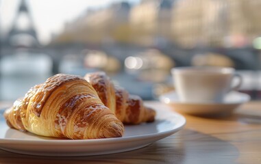 Wall Mural - a plate of croissants on a table