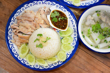 Wall Mural - Thai food, chicken rice menu, eaten with a mellow chicken soup.