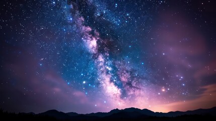 Poster - A beautiful night sky with a large, bright star in the middle. The sky is filled with stars and the moon is visible. The scene is peaceful and serene