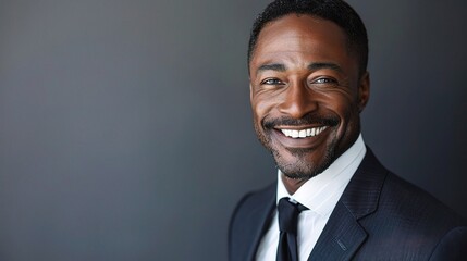 Poster - Confident and Successful: A portrait of a charismatic black businessman radiating confidence and success, his infectious smile conveying a sense of accomplishment and leadership.  