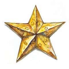 Canvas Print - A gold star with five points and a star in the middle watercolor