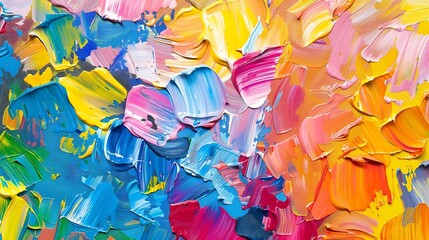 Aufkleber - Abstract colorful oil painting on canvas Oil paint texture with brush and palette knife strokes Modern art cover design concept : Generative AI