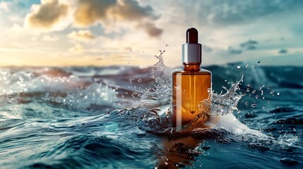 Poster - serum bottle in water with splashes and waves : Generative AI