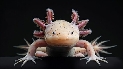 Poster - Axolotl Ambystoma mexicanum from front Salamander black background : Generative AI