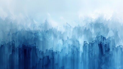 Wall Mural - Abstract blue painting resembling mountains emerging from fog