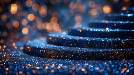 Canvas Print - Shiny Blue Glitter Stage with Vibrant Bokeh Background