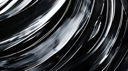 Poster - This is a background image with silver streamlines drawn with a brush on a black background : Generative AI