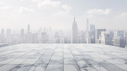 Empty square floor and city skyline with building background : Generative AI