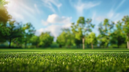 Wall Mural - beautiful blurred background image of spring nature with a neatly trimmed lawn surrounded by trees a