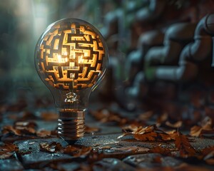 Canvas Print - Navigating the Complexities of Innovative Thinking   Maze Patterned Light Bulb Concept