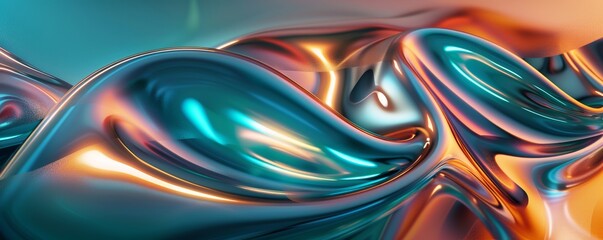 Wall Mural - Colorful metallic substance flowing and forming abstract shapes