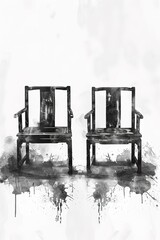 Two chairs are painted black and white