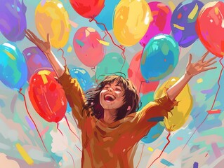 Wall Mural - girl with balloons