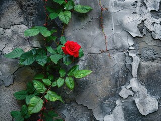 Canvas Print - red rose on wall