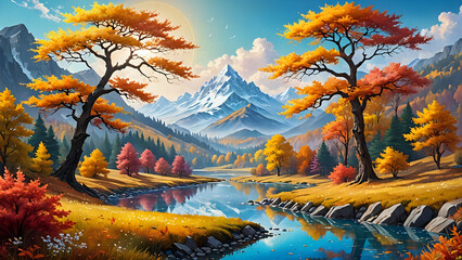 Wall Mural - Abstraktion Herbstliches Märchen 16x9. Hintergrund für das Design 3.