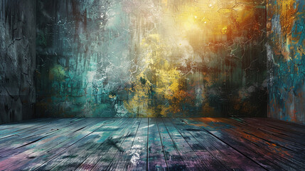 Wall Mural - Grungy Wall with Wooden Floor