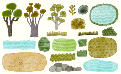 Nature and tree watercolor vector illustration for seamless pattern.