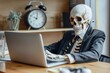 © Serhii - Dead Businessman Typing on Laptop at Desk with Skeleton in Suit