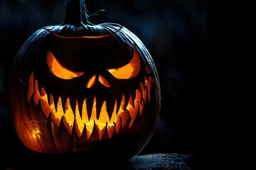 Sticker - Sinister Halloween Pumpkin Glowing in the Dark, Carved with a Terrifying Expression