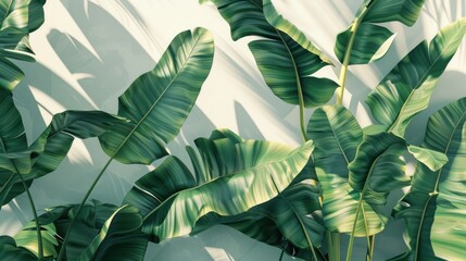 a tropical scene with overlapping banana leaves and subtle shadows, adding depth and a natural touch