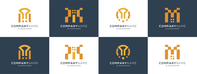 Abstract collection of unique letter M with technology shapes logo vector ideas. Creative design based icon template.