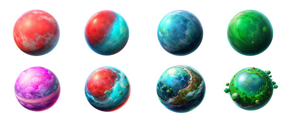 Wall Mural - Big Set of Fantasy Planets: Enchanted Solar System and Surreal Cosmic Art
