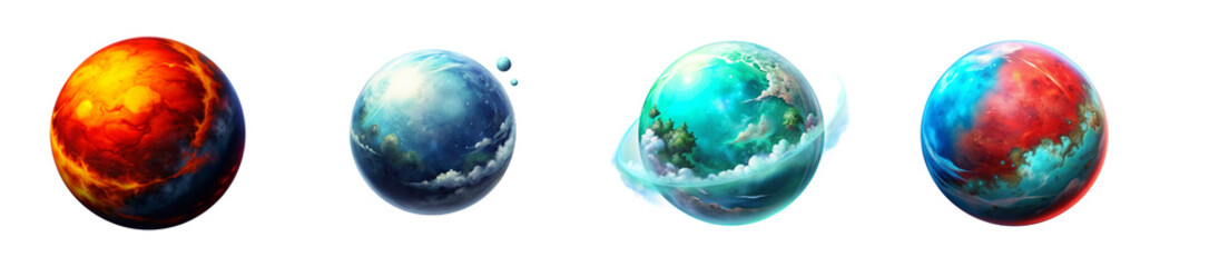 Wall Mural - Big Set of Fantasy Planets: Enchanted Solar System and Surreal Cosmic Art