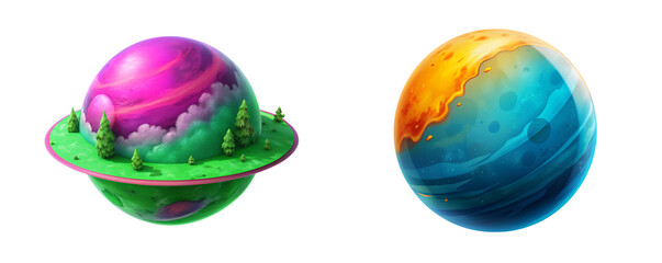 Wall Mural - Big Set of Fantasy Planets: Enchanted Solar System and Surreal Cosmic Art