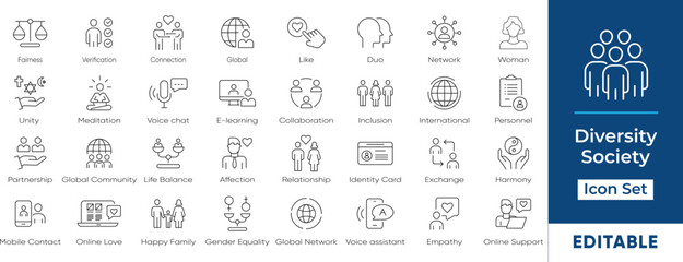 Diversity and Inclusion Icon Set | Editable Social, Business, and Technology Symbols