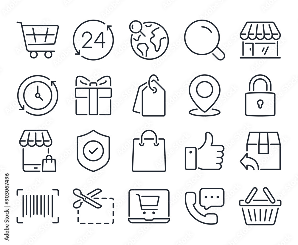 E-commerce and online shopping editable stroke outline icons set ...