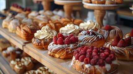 Wall Mural - A display of pastries with a variety of flavors and toppings