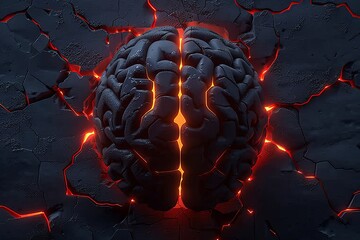 Sticker - Cracked AI brain with glowing circuits showcasing advanced technology and intricate design in a sci fi setting.