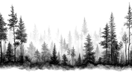 Wall Mural - PNG Minimal forest in mist outdoors woodland nature.