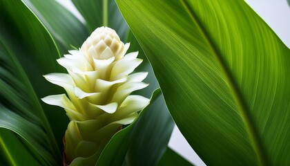 Wall Mural - ginger flower on green leaf tropical plant known as king jungle or queen jungle