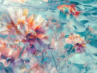 Wall Mural - flowers in the water