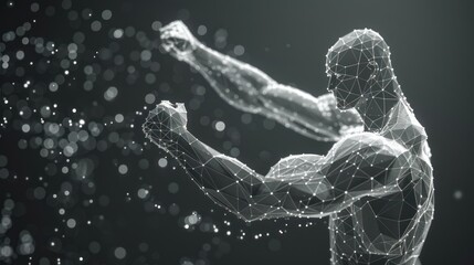 Wall Mural - Digital Warrior: A Wireframe Silhouette of a Powerful Figure