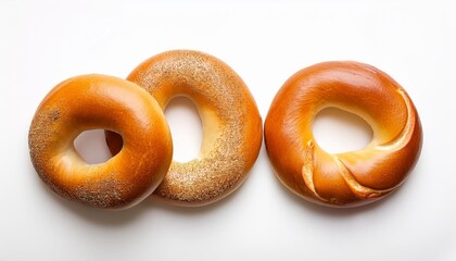 Wall Mural - fresh bagels on white background from above