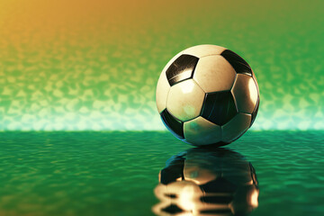 generated illustration of soccer ball on the grass, green soccer background