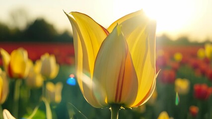 Wall Mural - Yellow tulip illuminated by the sun in