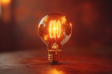 Sticker - Glowing brain light bulb in a dark setting showcasing advanced technology and creative innovation.