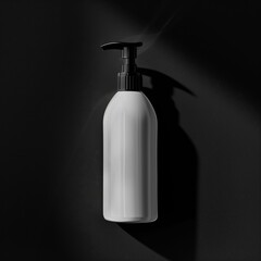 Wall Mural - White plastic shampoo bottle on black background, beauty product container mockup template design