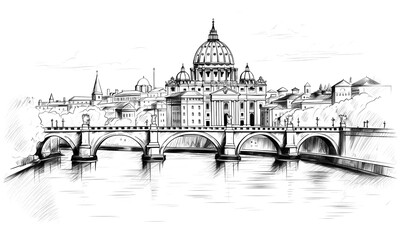 Canvas Print - PNG Liner sketches Rome architecture drawing.