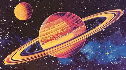   A photo of Saturn, the Sun, and stars against a dark sky background