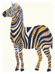 Wall Mural - zebra standing in front of a white background with a yellow and black stripe