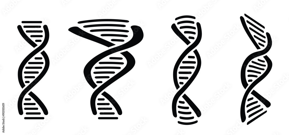 Cartoon DNA string, double helix spiral line. RNA gene chromosome ...