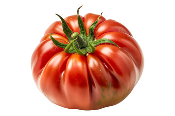 Poster - Brandywine red tomato with a green stem isolated on a white background.