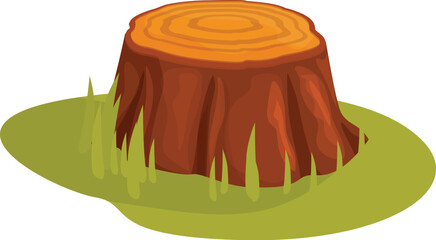 Wall Mural - Cartoon tree stump standing on green lawn, forestry theme design element